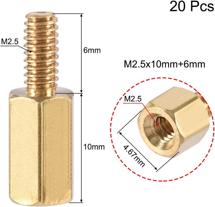 sourcing map M2.5x10mm+6mm Male-Female Brass Hex PCB Motherboard Spacer Standoff for FPV Drone Quadcopter Computer & Circuit Board 20pcs - Image 3