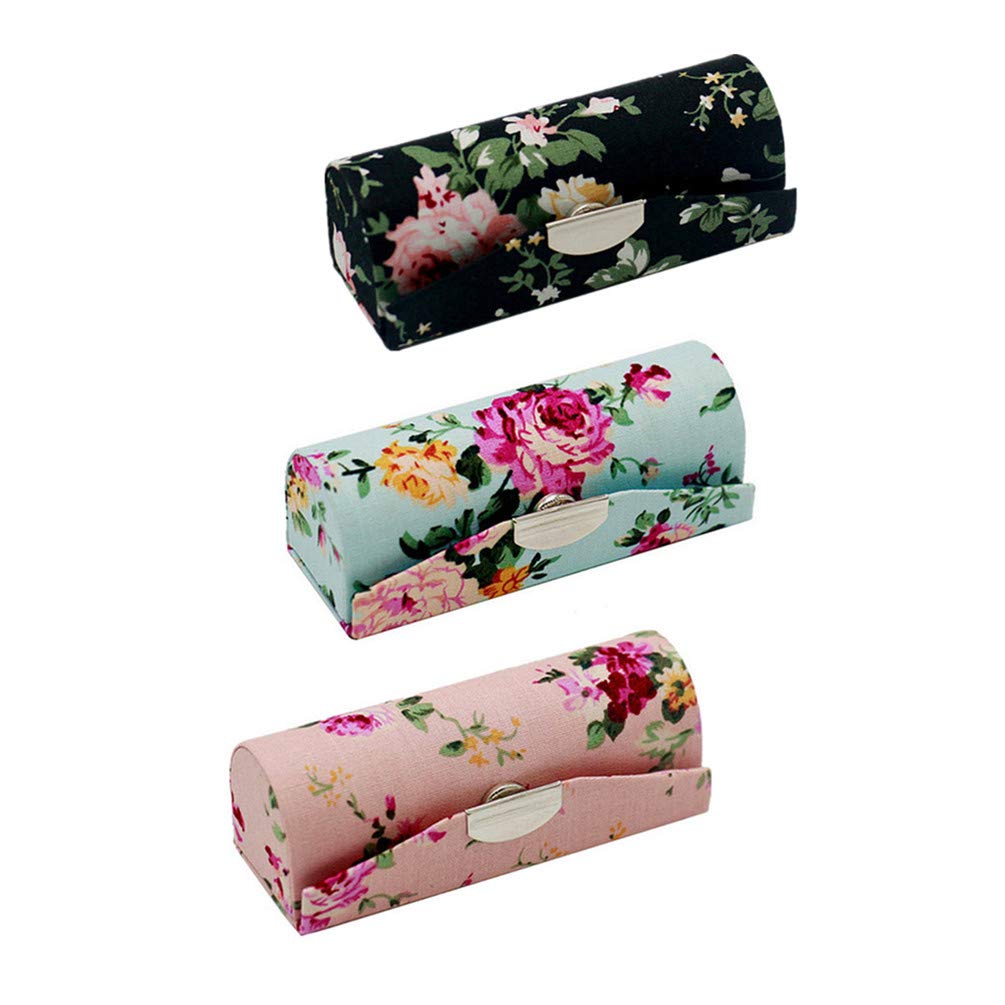 Lipstick Case with Mirror, Hanyi 3 Pcs Vintage Floral Print Lipstick Holder Box Jewelry Organiser