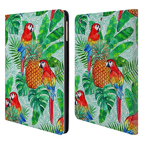 Official Micklyn Le Feuvre Pineapples And Parrots Tropical Summer Summer Patterns Leather Book Wallet Case Cover For Apple iPad Air