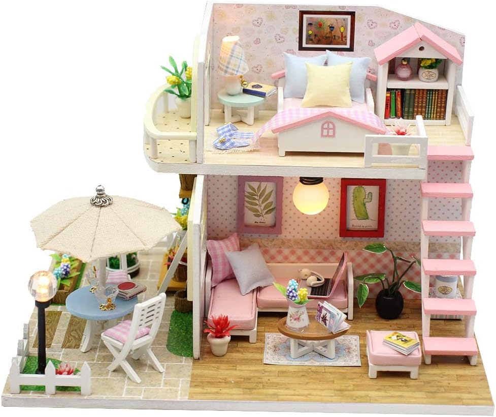 Zerodis- Casa de la Princesa cabaña ensamblada a Mano, casa de muñecas Hecha a Mano en Miniatura de Madera Muebles de Dormitorio de artesanía casa de muñecas para niños: Amazon.es: Bebé