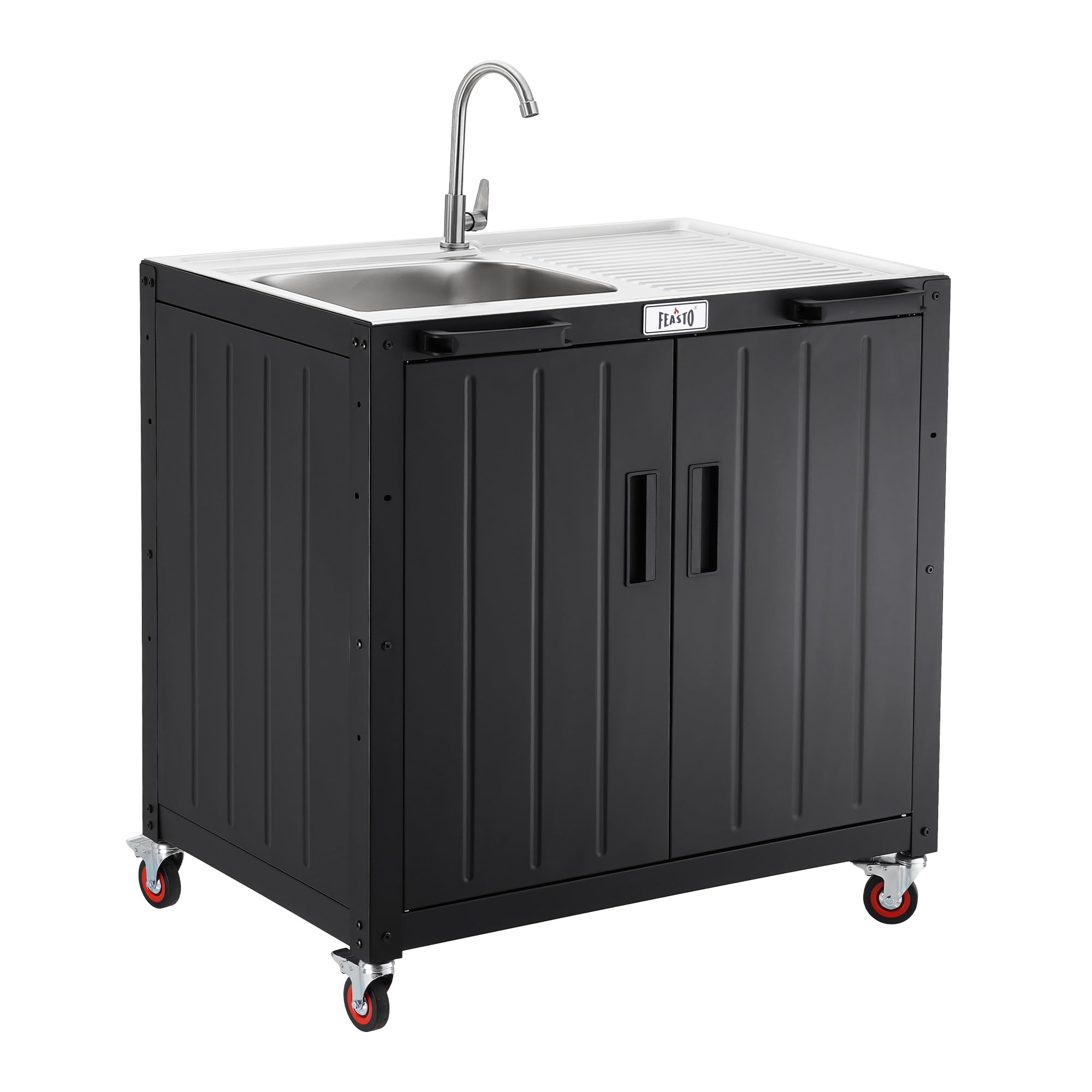 Photo 1 of FEASTO Freestanding Grill Cart with Sink and Cabinet, Movable Outdoor Cart Table with 304 Stainless Steel Sink, Outdoor Grill Cart,Outdoor Grill Station with Wheels, L35.4” x W24”