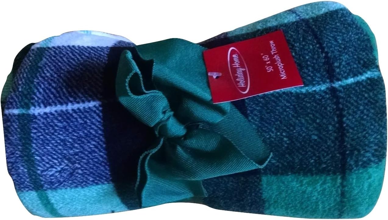 Home Holidays Cozy Christmas Throw Blanket for Couch Sofa Bed - Green Plaid Fleece Blanket Fuzzy Fluffy Soft Plush Warm Winter Blanket Throw, Large 50x60