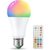 VARICART RGB LED Color Changing Light Bulb with Remote Control, A19 E26 | 1200 lm, 10W, 1600K amber &amp; 4000K daylight, 0.1%-100% dimmable, magnetic remote, for floor lamps, table lamps &amp; bedrooms