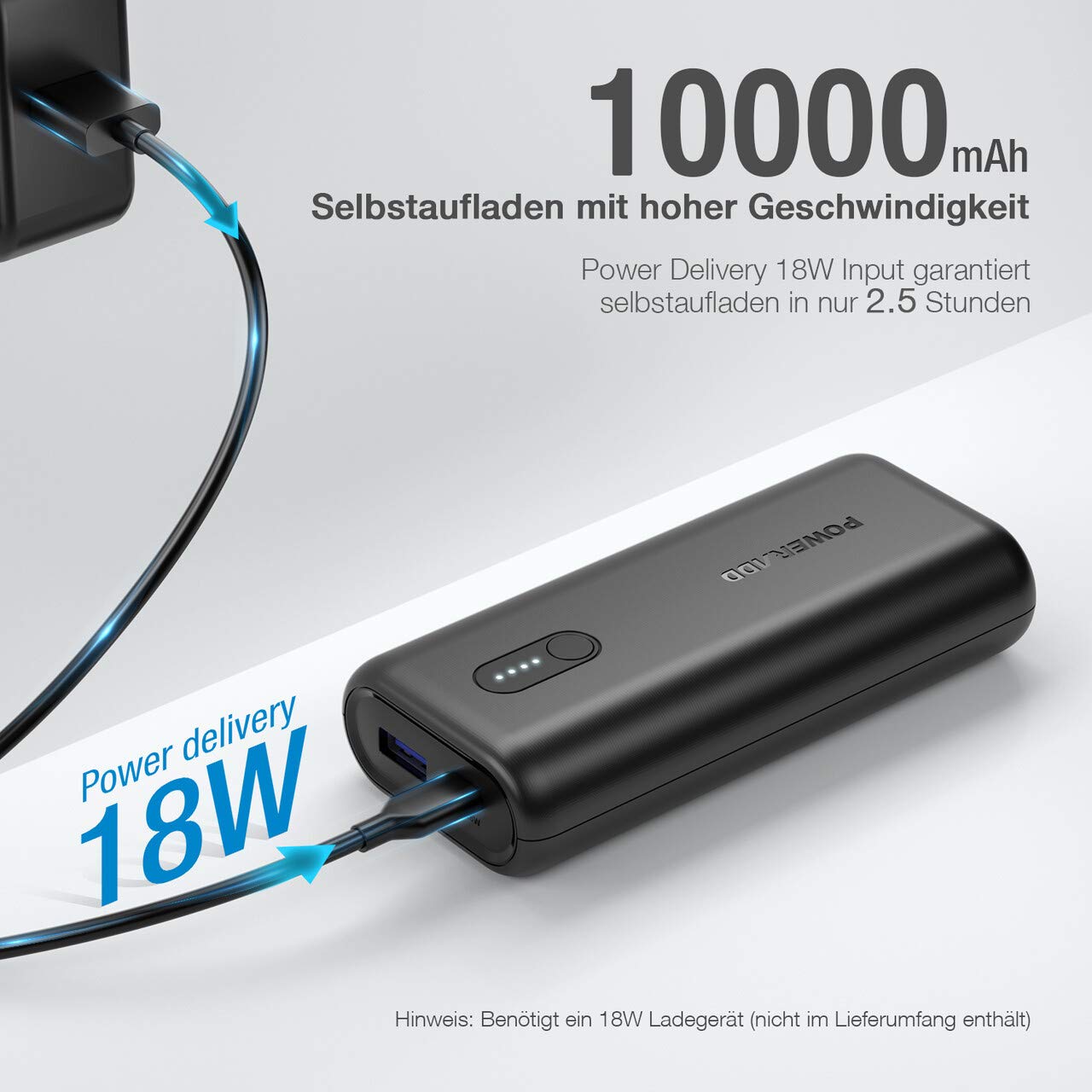 POWERADD EnergyCell 10000mAh Powerbank mit Power Delivery: schnelles Laden für iPhone Samsung Huawei ipad klein und tragbar