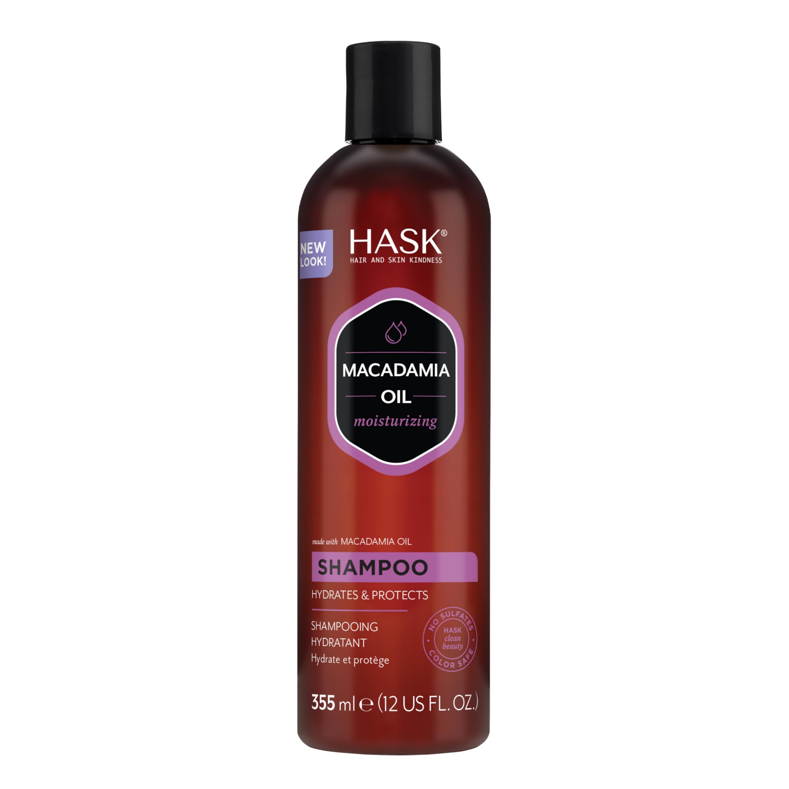 HASK Macadamia Moisturizing Oil Shampoo for all hair types, colour safe, gluten-free, sulfate-free, paraben-free - 1 355mL Bottle