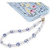 GVIEWIN Phone Charm Beaded Wrist Strap with Tether Tab, [Hands-Free & Anti-drop] Detachable Phone Chain Wristlet for Women Girls for iPhone & Most Smartphones, Blue Love