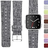 Maledan Compatible with Fitbit Versa Bands, Stylish Woven Fabric & Genuine Leather Wristbands with Stainless Steel Buckle Compatible with Fitbit Versa Smart Watch, Fits for Women Men, Large Small