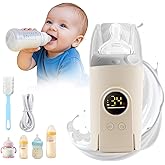 Portable Milk Warmer for Travel, On The Go Baby Bottle Warmer, Waterless Bottle Warmering with Battery-Powered for Home Outdoor, Fast Heating & Precise Temperature Control with LCD Display