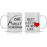AW Fashions One Great Fisherman, Best Catch Of His Life Couples Mug - Funny Couple Mug - (2) 11OZ Coffee Mug - Funny Mug Gift Set - Mugs For Husband and Wife - Him And Her Gifts