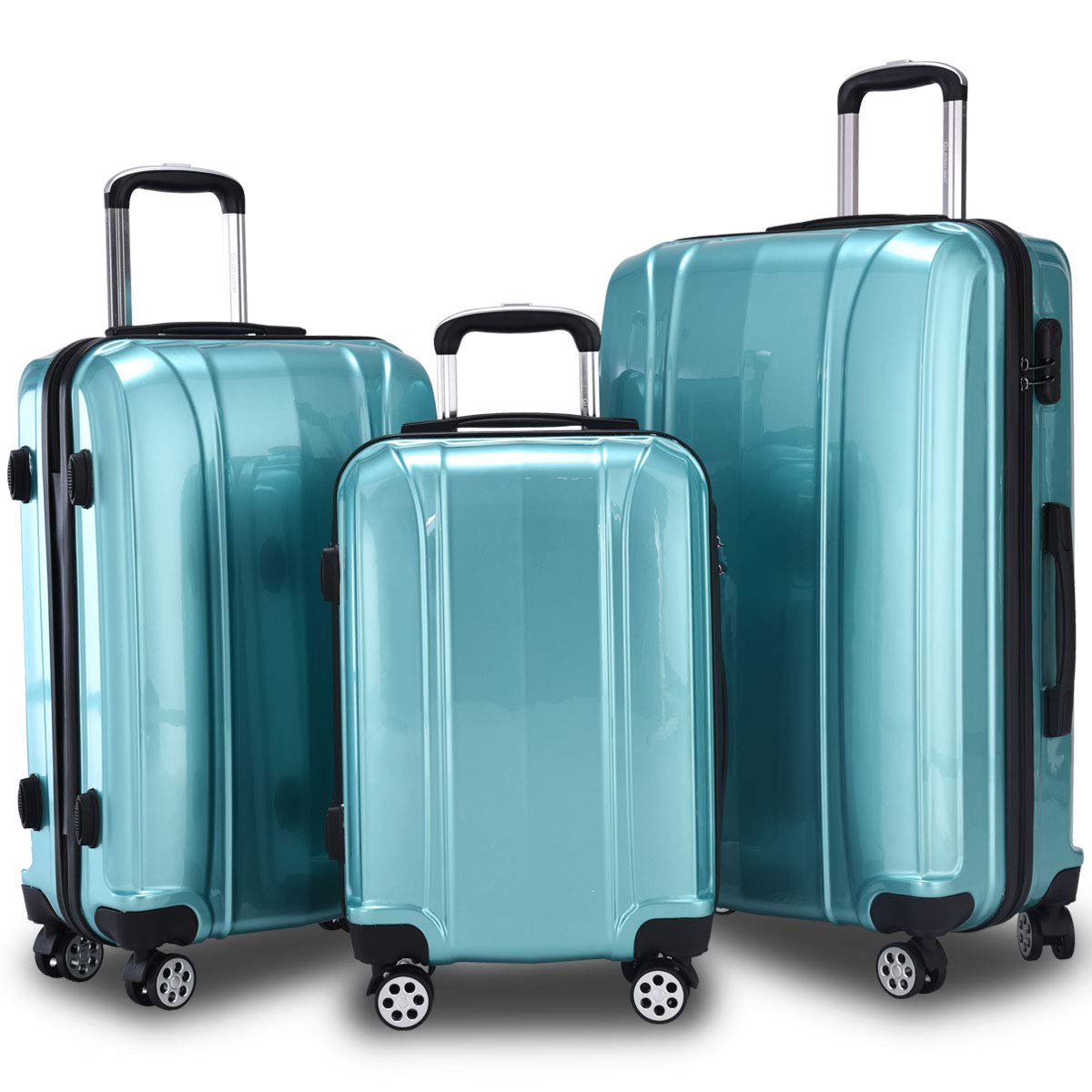 Durable 3 Piece Luggage Sets, 8 Spinner Wheels