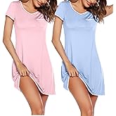 Ekouaer 2 Pack Nightgowns for Women Night Dress Short Sleeve Women's Sleepwear Sleep Shirts Soft S-XXL