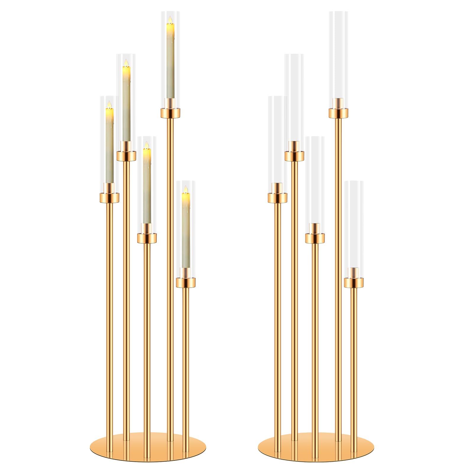 Photo 1 of 2 Set 5 Arm Gold Candle Holder, Mjkeomo 41.3'' Tall Candelabra Centerpieces for Tables Gold Candlesticks Holder for Housewarming Gift Fireplace Dinner Halloween Christmas Decor Fit 0.87'' LED Candle