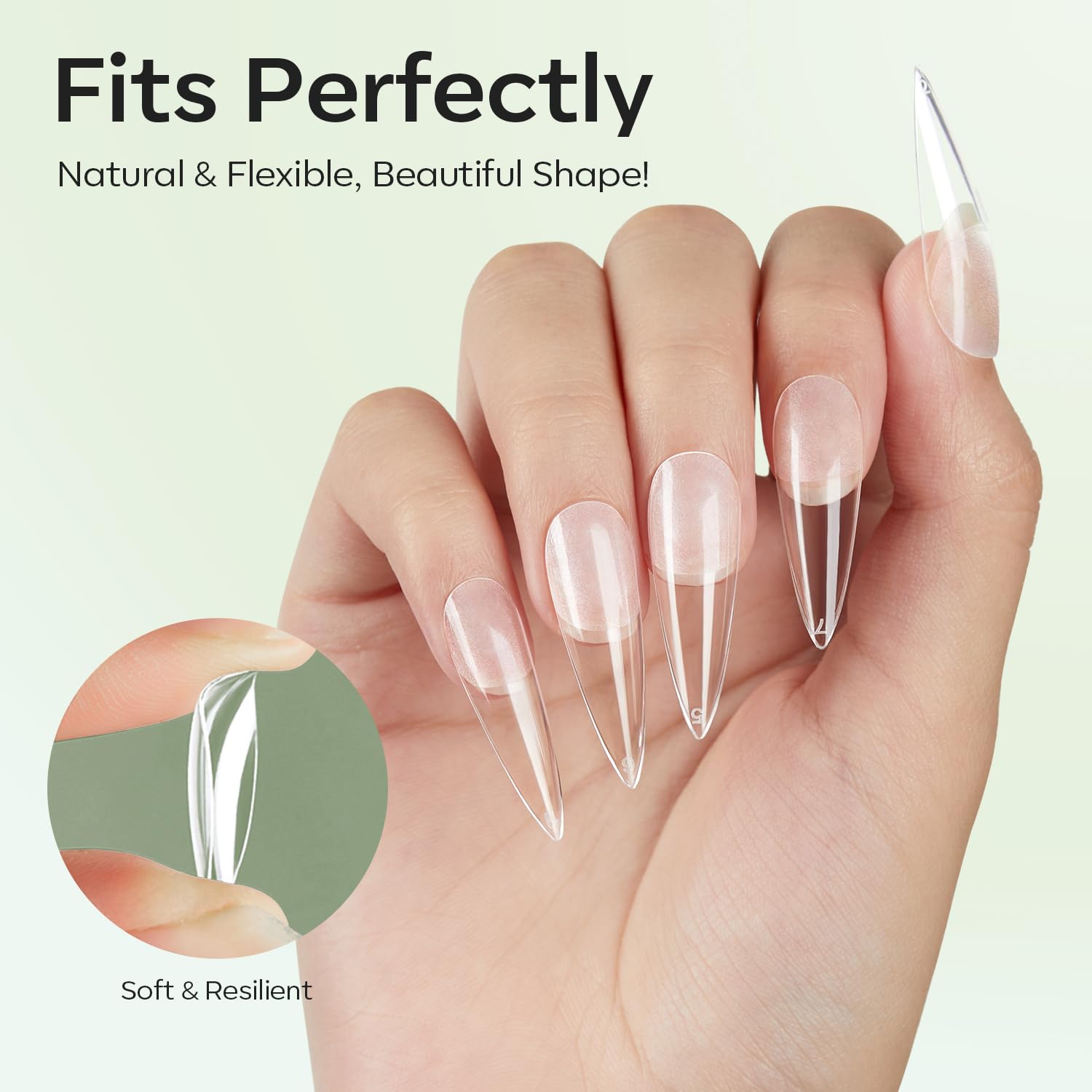 modelones Long Stiletto Nail Tips, Pre-shaped Soft Gel Tips Fake Nails False Acrylic Clear Full Cover Press on Extension Kit Gel Manicure DIY at Home 216PCS 12Sizes - Image 4