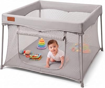 Venture All Stars Joy Square Baby Playpen Foldable Mesh Sides Travel Bag Grey