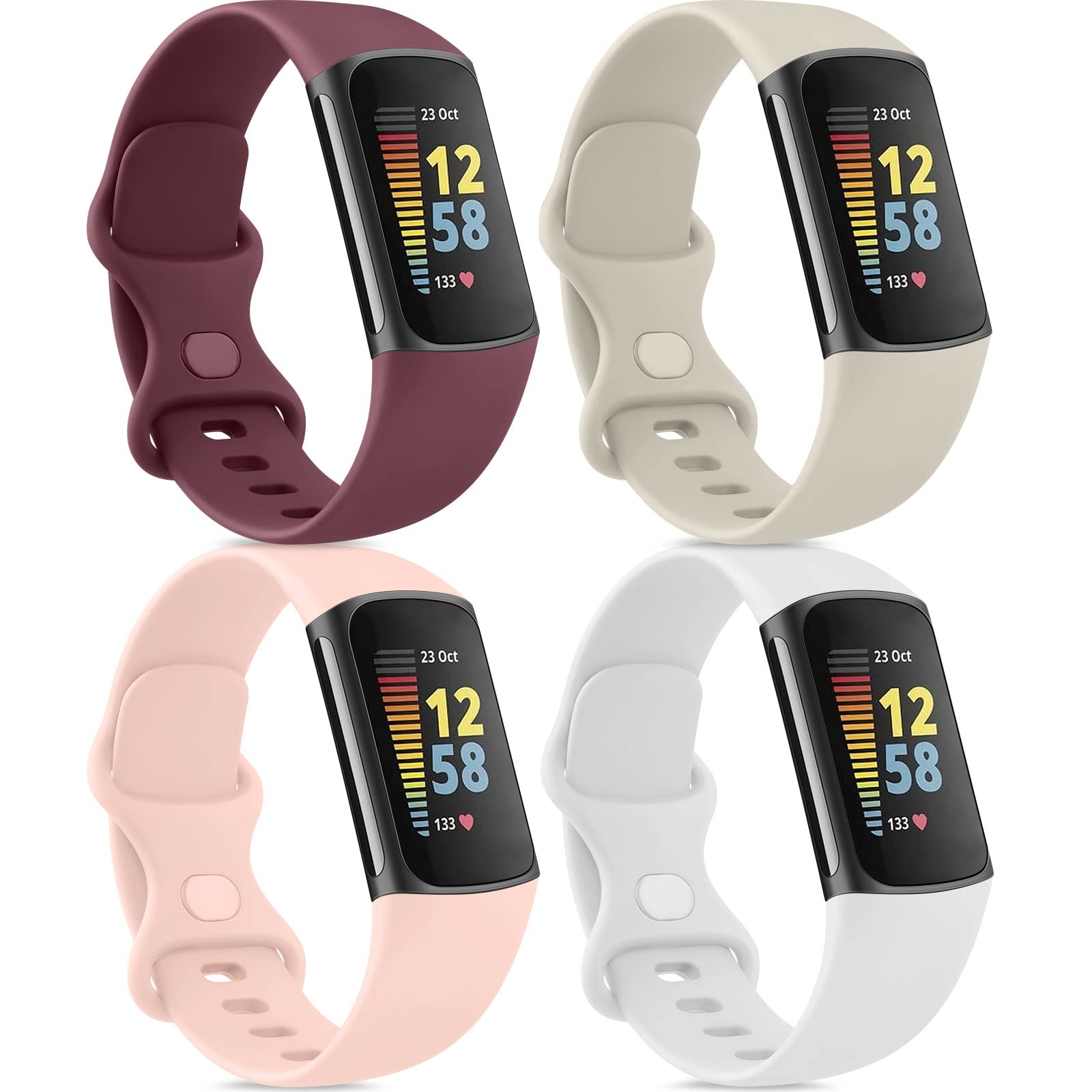 AMCC 4-Pack Straps compatible with Fitbit Charge 6 / Charge 5 Strap, Soft Silicone Sport Replacement Band for for Fitbit Charge 6 / Charge 5, Small Large(4 Pack C, Small)