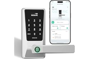 DESLOC Smart Lock D120L with Handle, Built-in WiFi Keypad Lock for Interior Door, 0.5S Keyless Entry with Fingerprint Handle,