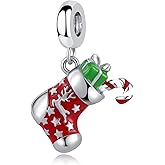 LuxglitterLin Merry Christmas Stocking Dangle Charm Reindeer Snowflake Colorful Enamel Bead Compatible with Pandora Bracelets Xmas Present Women