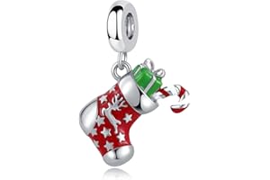 TCHYUN Red Christmas Stocking Dangle Charm with Gifts Candy Stars Reindeer Snowflakes Bead Compatible with Pandora Bracelet W