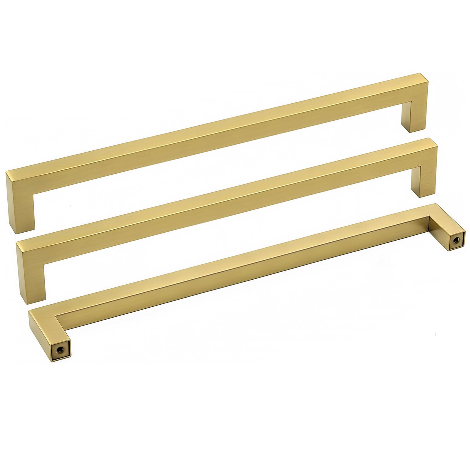 Photo 1 of Goldenwarm Brushed Brass Drawer Pulls Kitchen Cabinet Door Handle -LSJ12GD256 Gold Cabinet Pulls Modern Square Drawer Dresser Knobs Furniture Hardware Cupboard Pulls 10 inch Hole Center 30 Pack