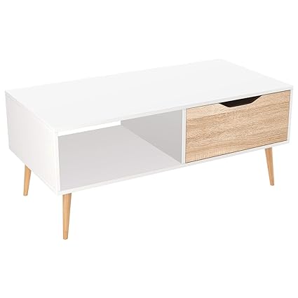 Homfa Couchtisch Wohnzimmertisch Beistelltisch Sofatisch Kaffeetisch Fernsehschrank TV Board lowboard Holz weiß 100x49.5x43cm