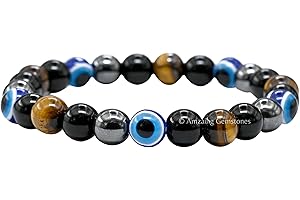 Amazing Gemstone Ultimate Triple Protection Bracelets for Men Women, Evil Eye Bracelet for Protection, Tiger Eye Bracelet, Hematite, Black Obsidian Mens Bracelet, Bad Energy Protection