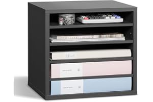 VEVOR Literature Organizer, 5 Compartments Office Mailbox with Adjustable Shelves, Wooden Mailbox Sorter Medium Density Fiber