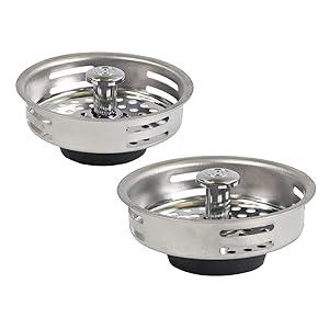 Everflow 7621x2 Stainless Steel Kitchen Sink Strainer Basket Replacement for Standard Drains (3-1/2 Inch) -Universal Style Rubber Stopper