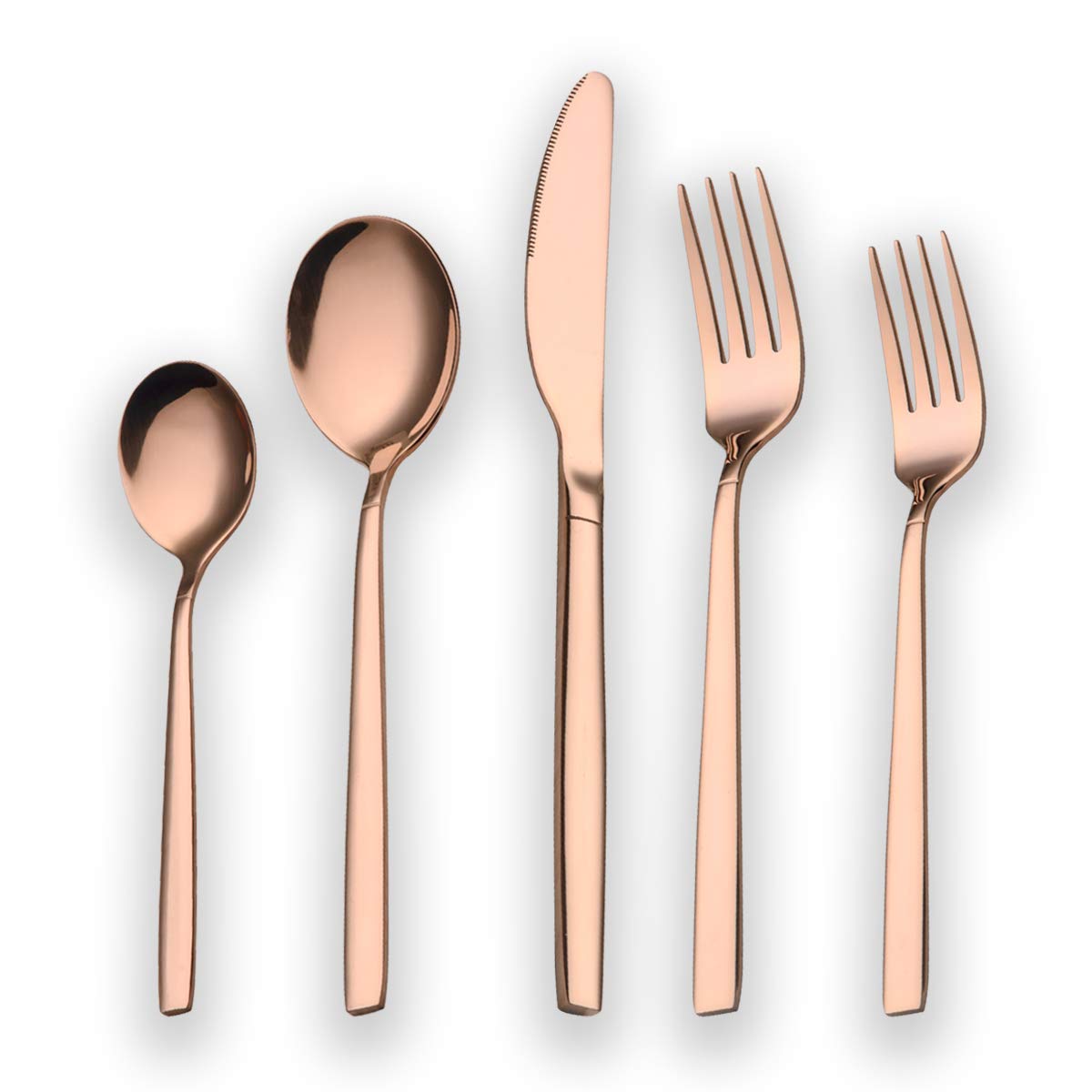 Berglander 20 Piece Titanium Rose Gold Plated Stainless Steel Flatware Set, 20 Pieces Copper Silverware Set, Copper Color Cutlery Sets, Service for 4 (shiny Copper)