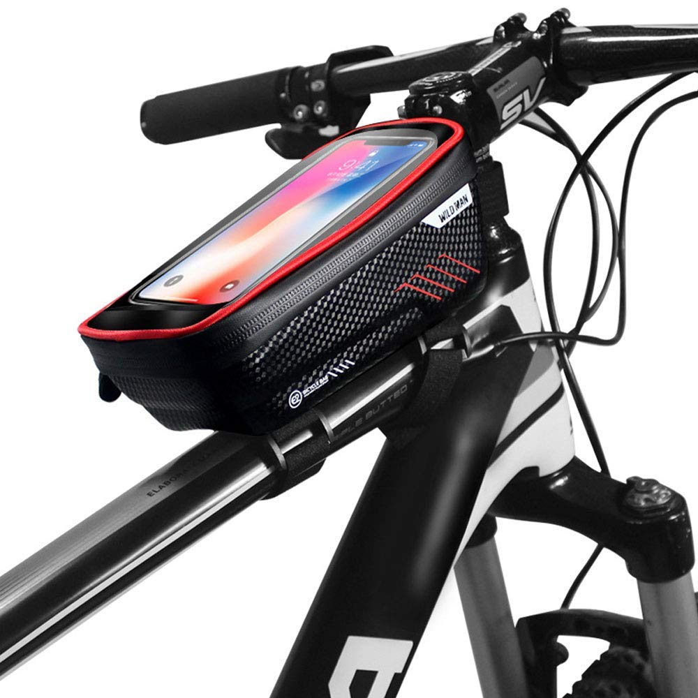 Bike Frame Bag, Bicycle Phone Mount, Waterproof Cycling Front Top Tube Pouch Bike Handlebar Phone Holder Pannier Cycle Crossbar Storage Bags for iPhone 14 13 12 11 Pro Max XS XR Smartphone Below 6.7''
