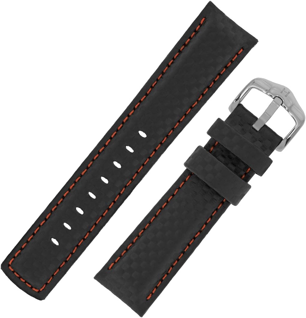 Carbon Embossed Water-Resistant Leather Watch Strap with Buckle in Black/RED
