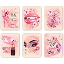 Set Of 6 Fashion Wall Art Prints – Watercolor Style, 20,3 X 25,4 Cm, Ungerahmt, Mit Makeup, Parfüm & Lippenstift Motiven