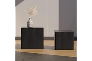 kevinplus Nesting Side Table Set of 2, Square Modern End Table Small Black Coffee Table Bed Side Table for Living Room Bedroom Office, No Assembling (Black-Square)