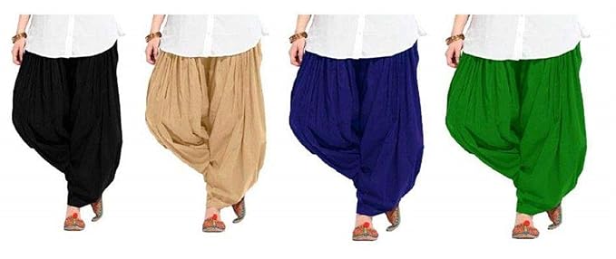 Women's Pure Cotton Patiala Salwar Bottoms Combo (AMZN-001311, Black, Beige, Green, Blue , Free Size)