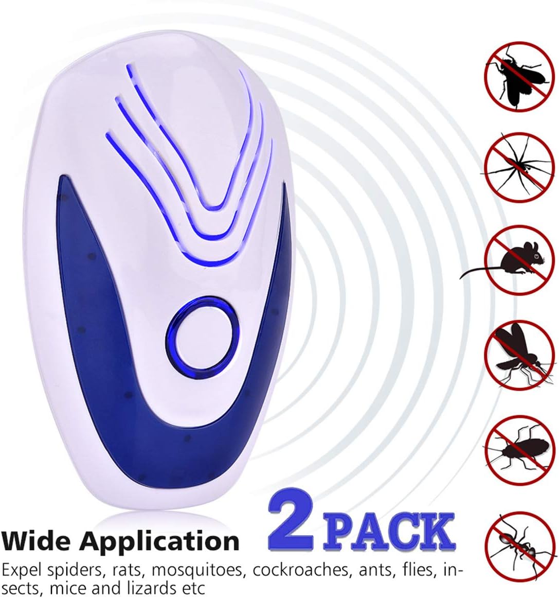 YLET Ultrasonic Pest Repellent,Electronic Mice Repeller, easy to Plug in, Reject Rodent Bed Bug Mosquito Cockroach Spider and insects (2pack),Blue-2 Pack