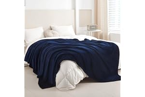 LaSyL Fleece Blanket Queen 90"x90" Dark Blue - 300GSM Soft Cozy Plush Fuzzy Flannel Bed Blanket - Lightweight Anti-Static Microfiber Blanket for Couch, Bed, Sofa