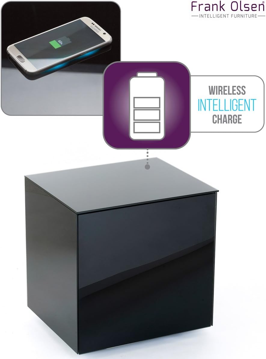 Frank Olsen INTELLAMP-BLK High Gloss Black Lamp Table with Wireless Phone Charging