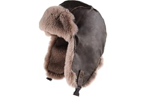 KAZZHA Leather Trapper Hat for Winter Fur Hat with Ear Flaps for Men Women Warm Russian Hat Waterproof Trooper Cap