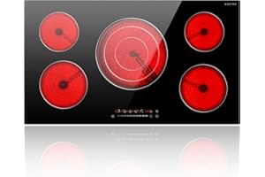 Noxton 36 Inch Electric Cooktop 5 Burners, 9200W Built-in Electric Stove Top, Triple Elements, Pause, 9 Power Levels, Touch Control, Timer, Child Lock and Residual Heat Warning, 220-240V Hard Wire