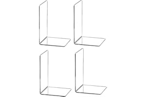 CQ ACRYLIC 4pcs Clear Book Ends for Heavy Books,Acrylic Book Shelf Organizer for Desk,Plastic Heavy Duty Book Holders Stand and Invisible Bookshelf Dividers Decorative,Suitable for Office Home Weighted Bookends