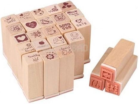 Amazon Welliestr 25個スタンプシール面白いデザイン長方形の木箱ゴムミニスタンプスタンプセット スクラップブッキング用品 通販