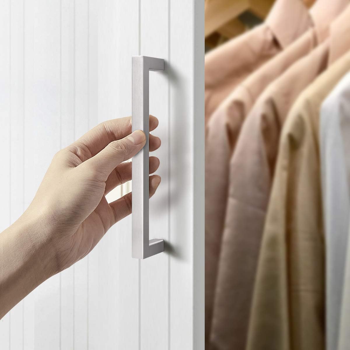 PinLin 10 Pack Cabinet Pulls Brushed Steel Hole Center 160mm Cabinet Handles Stainless Steel Cupboard Door Handles Kitchen Cabinet Hardware Square T Bar Drawer Pulls - Image 4