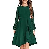 MITILLY Girls Lace Flower Ruffle Dress Long Sleeve Chiffon A Line High Low Junior Bridesmaid Dresses for Wedding Party New