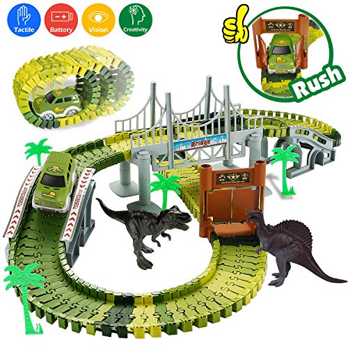 image for RENWER Dinosaur Toys Create A Road with 142 Pieces Flexible Train Trac