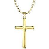 MILACOLATO Solid 925 Sterling Silver Cross Necklace for Men Women, 2mm Durable Diamond-Cut Sterling Silver Chain with Beveled Edge Cross Pendant, Mens Silver Gold Crucifix Pendant Necklace Jewelry 16-24 Inches Mother's Father's Day Jewelry Gifts