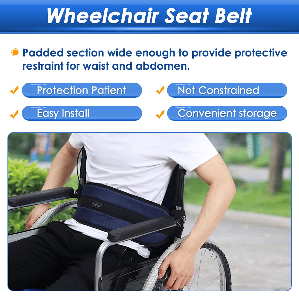 NEPPT Wheelchair Seatbelt Restraints for Dementia Patients Fall Prevention for Elderly Wheelchair Safety Harness for Adults Chair Seat Belt Adjustable Waist Support Straps to Prevent Sliding