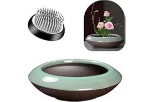 Elifinds Ikebana Vase Kit Ceramic Flower Frog Vase with Stainless Kenzan Flower Frog Vase Flower Arrangement Pot for Floral Displays Moss & Hydroponic Plants Zen Decor Gift (Ge Kiln Small Size)