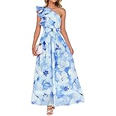 ZESICA Women's 2026 Boho Floral Sleeveless Maxi Dress Ruffle One Shoulder Elatsic High Waist Beach Party Long Dresses