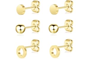 BOGKU 3 Pairs Titanium Stud Earrings Set, Hypoallergenic Women Earrings Nickel Free Earrings for Sensitive Ears Classic Dainty Girls Earring Studs