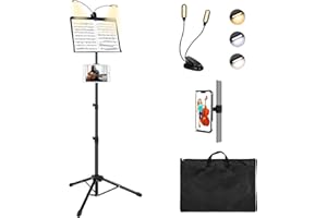 AITJUNZ 70inch Music Stand with Light & Phone Holder, Metal Sheet Music Stand with Carrying Bag, Reinforced Folding Music Stands with Manual
