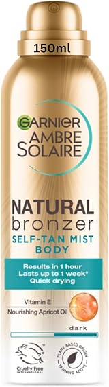Garnier Ambre Solaire Dark Fake Tan Body Mist, Natural Bronzer, Streak Free,